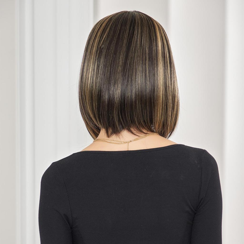 ALAN EATON Черный золотистый боб с челкой, короткий прямой парик, натуральный разноцветный волос для женщин, повседневный синтетический парик для вечеринок