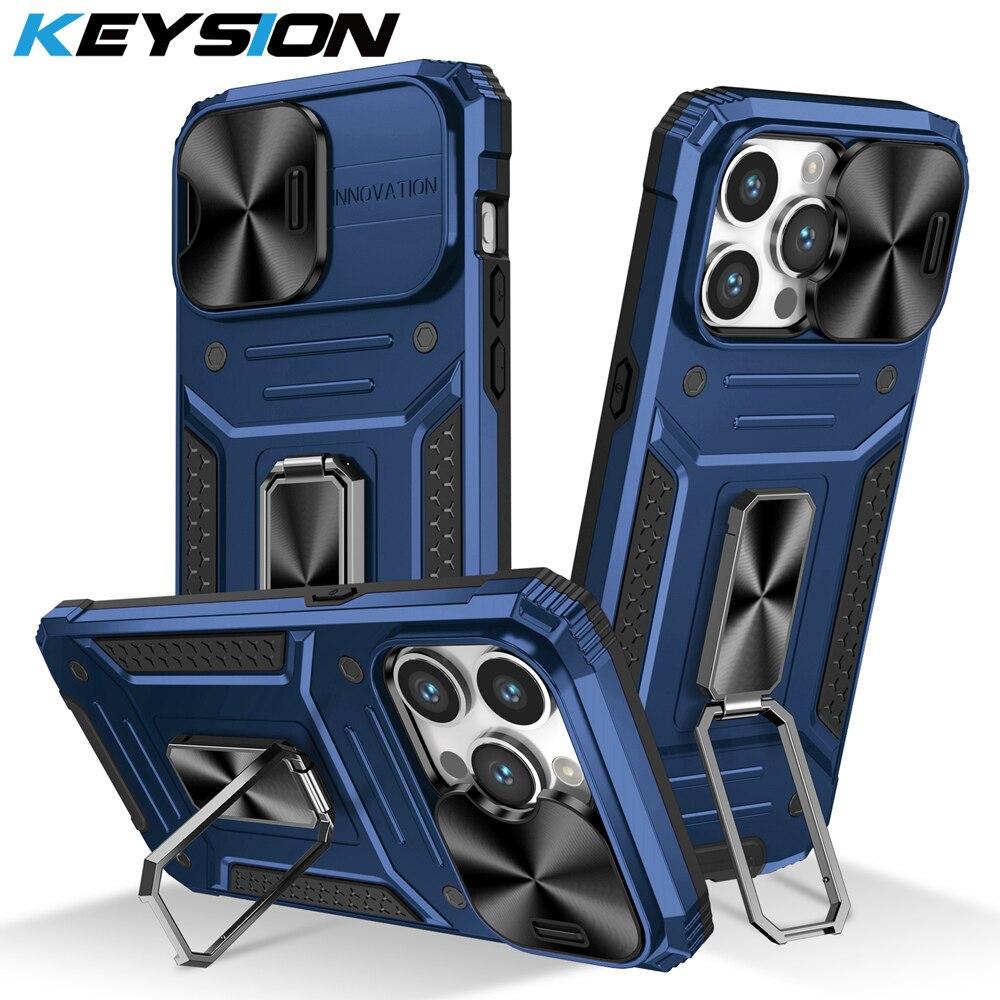 KEYSION Противоударный чехол для iPhone 15 Pro Max, защитный чехол для объектива камеры, подставка для телефона, чехол для iPhone 15 14 13 12 Pro Max