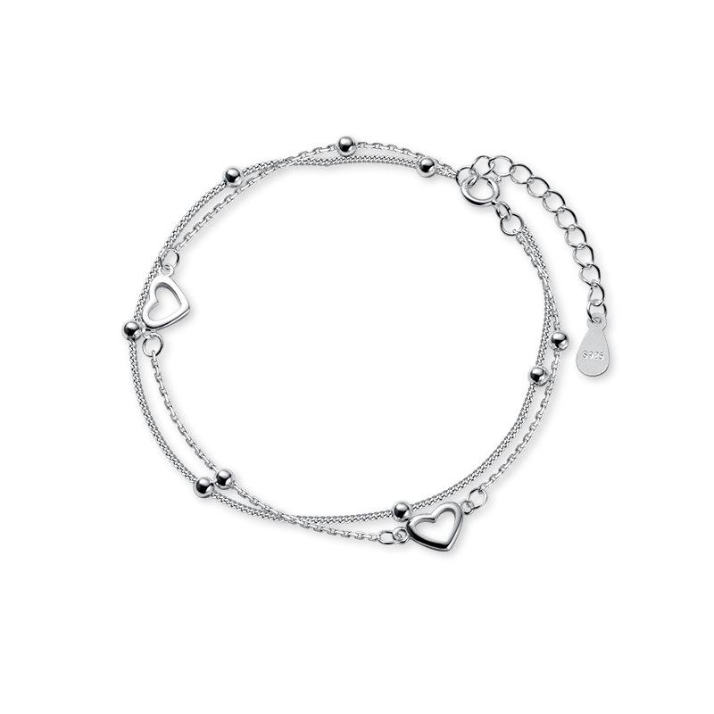 925 Sterling Silver Double Love Heart Hollow Round Beads Bracelet Female Fashion Romantic Jewelry Classic