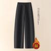 Womens High-Waisted Wide-Leg Straight Pants Winter Fleece-Lined Thick Comfortable Casual Trousers
