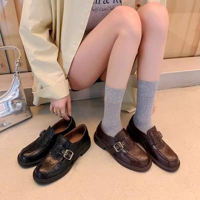 Версия из овчины~ Французские ретро лоферы с круглым носком, туфли-лодочки с глубоким вырезом, 25 новых туфель Мэри Джейн на одной педали, маленькие кожаные туфли