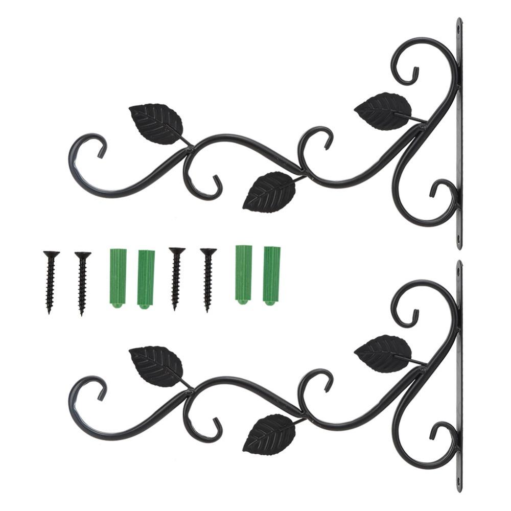 2pcs 11x9 in Plant Hanger Bracket Black Wall Hook Hanging Plant Bracket Garden Decoration