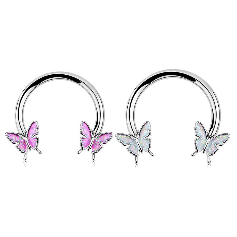 2Pcs 16G Stainless Steel Butterfly Hinged Septum Ring BCR Horseshoe Cartilage Daith Helix Rook Conch Piercing Jewelry