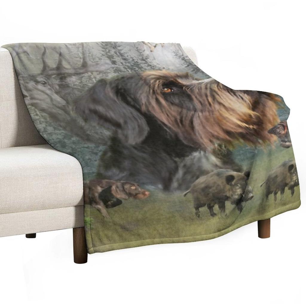 Немецкий дратхаар, Охота на кабана Декоративный плед для кровати, дивана, стеганое одеяло, Плюшевый плед для кровати