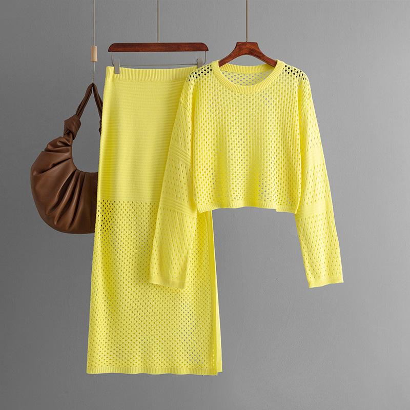 2026 Summer Casual Temperament Commuter Women Wear Y2k Harajuku Fashion New Hollow Knit Long Skirt Trend Simple Two-Piece Skirt