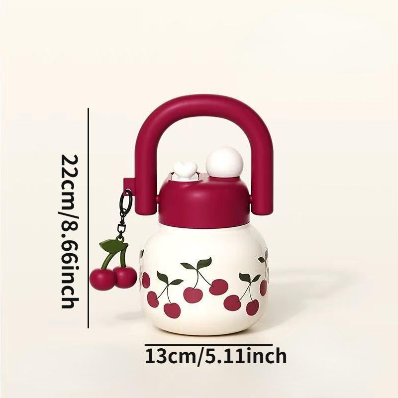 800ML Cute Water Bottle with Decoration, Dual Straws Design, Anti-Lipstick Stain, Detachable Travel Strap, Suitable for Girls