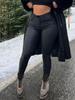 Rose Beauty A Women High Waist PU Leather Skinny Pants Elastic Pencil Tight Trousers
