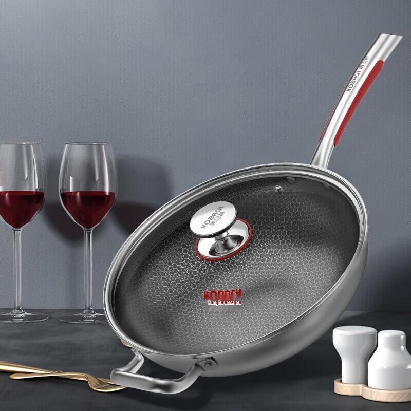 KOBACH 304 Stainless Steel Honeycomb Non-stick Wok with Visible Lid
