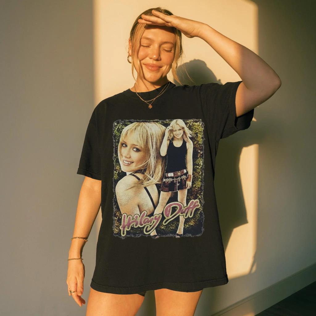 Hilary Duff Y2K Bootleg Concert T Shirt Adult Unisex Harajuku T Shirt Women