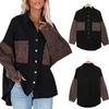 Women's Casual Leopard Patchwork Button Long Sleeve Denim Shirt Top Jacket