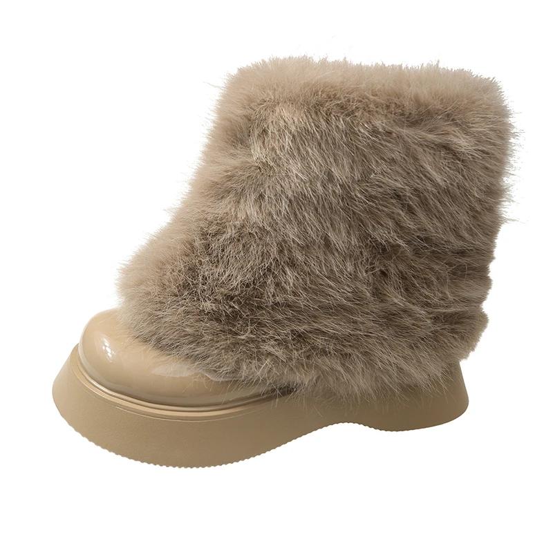 Модные женские теплые плюшевые зимние сапоги 5 см, нескользящие зимние сапоги, замшевые кожаные толстые кроссовки, толстые меховые высокие ботильоны на платформе