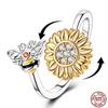 Free Size 925 Sterling Silver Ring Butterfly Sun Moon Sunflower Crystal Original Adjustable Rings for Women Wedding Jewelry Gift