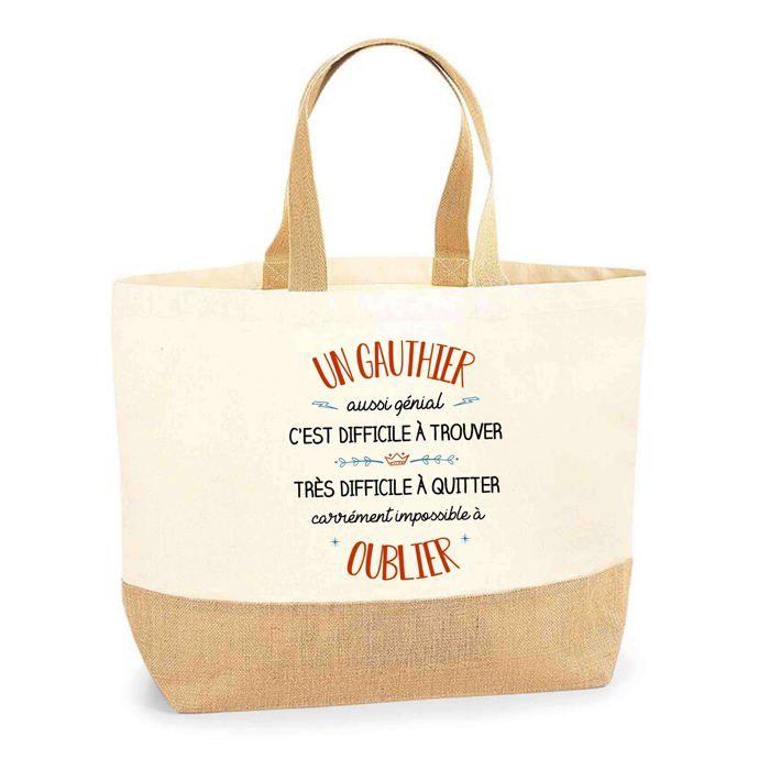 Sac jute / Tote bag - PLANETEE - Un Gauthier aussi génial - Jute naturel - Prénom personnalisé - Fabriqué en France