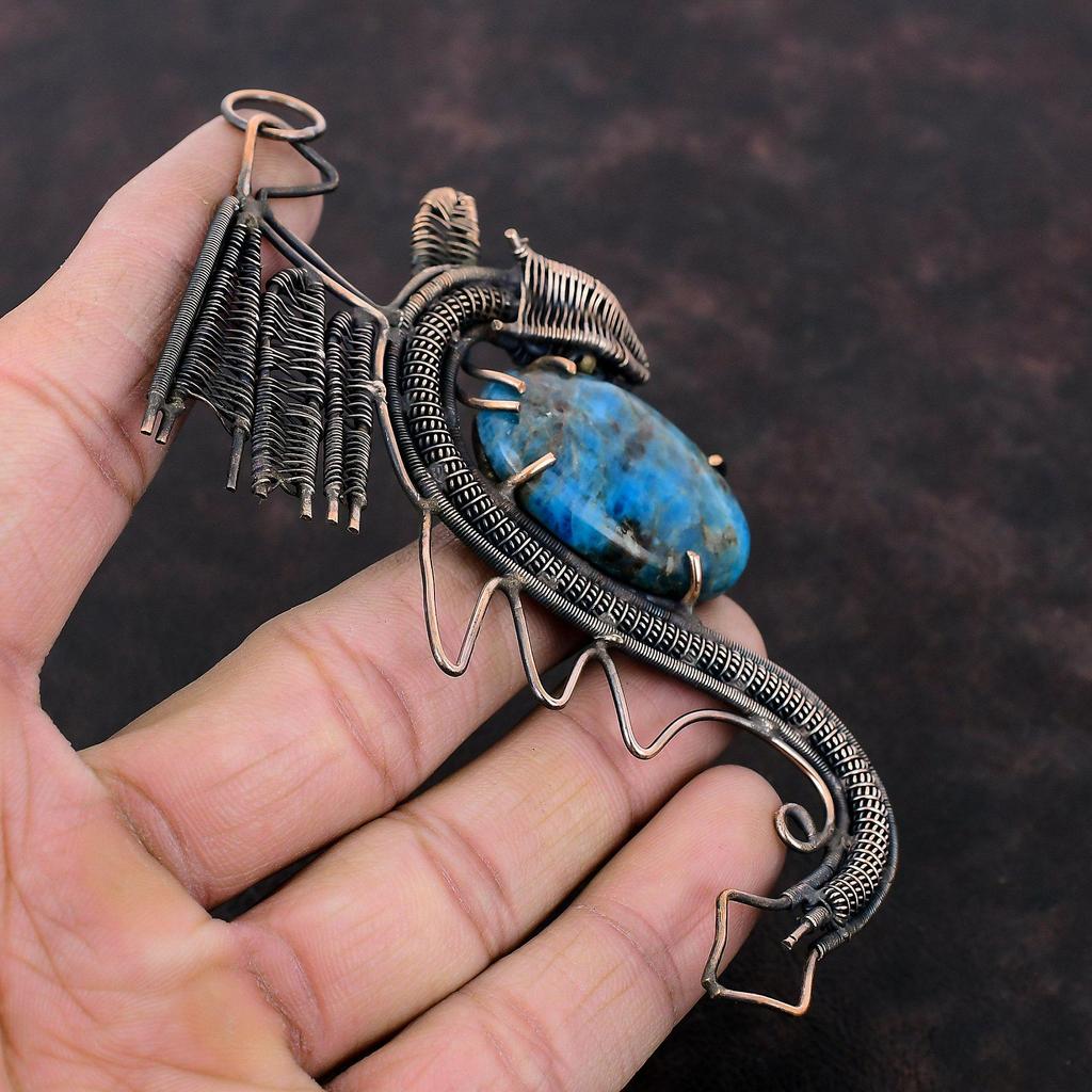 Неоновый Апатит Кулон Медная Проволока Кулон Ручной Работы Медные Ювелирные Изделия Кулон Дракон Оригинальные Ювелирные Изделия Из Драгоценных Камней Подарки на Годовщину