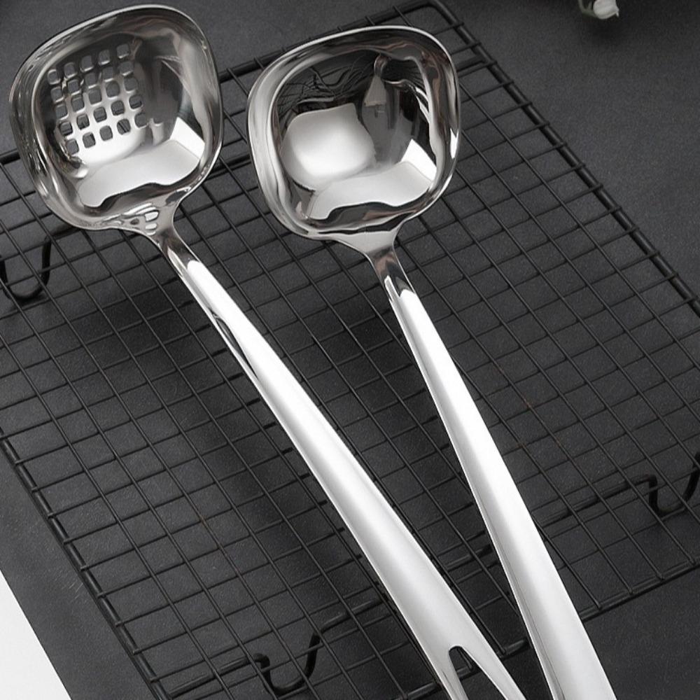 Anti Scalding Hot Pot Spoon Silver Soup Spoons Kitchen Cooking Tools Stainless Steel Spoon  Kitchen