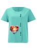 Women's Fashion Heart-shaped Scenery Print Casual Cotton Linen Short Sleeve Round Neck T-shirt Shirt Leisure Loose Summer Blouse Tops