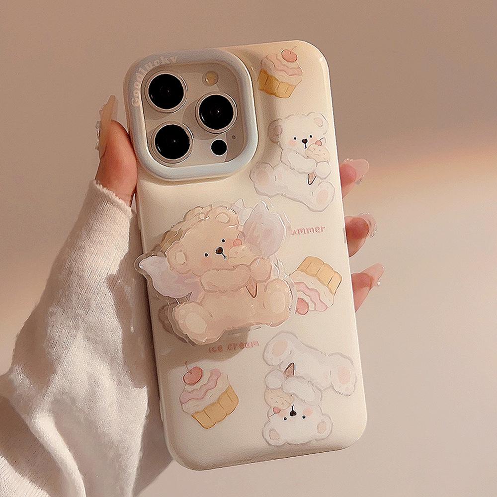 Милый медвежонок-мороженое для чехла для телефона Iphone14promax для Apple 13 Мягкий 11 для 15 Корейская подставка