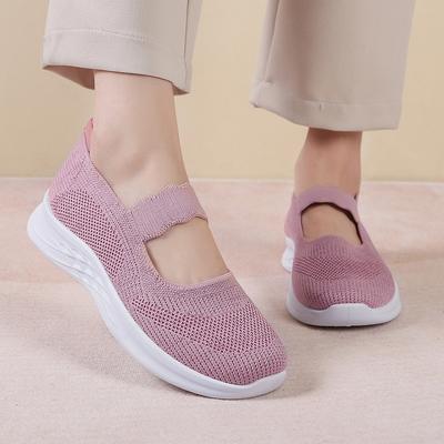 Туфли для ходьбы весна и осень с мелким вырезом дышащие мягкая подошва для женщин среднего и пожилого возраста туфли для мамы женские на плоской подошве повседневные одинарные туфли на одном педале с