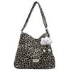 Leopard Print Canvas Shoulder Bag  Large Capacity Zipper  Versatile Fashion Bag  Soft and Simple
