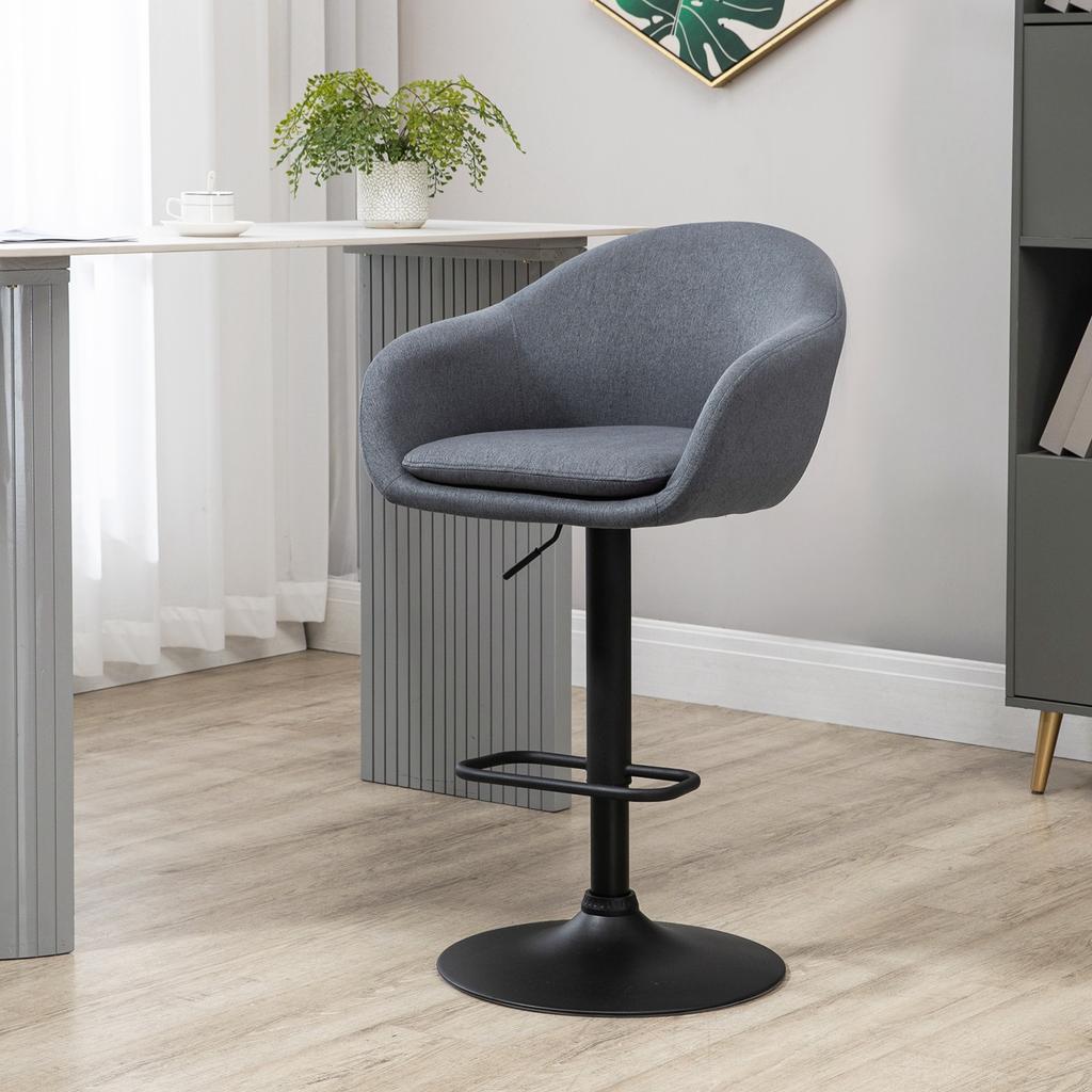 Bar Stool With Footrest Height Adjustable Linen Look 54 Cm X 54 Cm X 112 Cm Gray