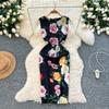 Summer Women Elegant Sleeveless Print Flower Slim Bodycon Office Work Party Dresses