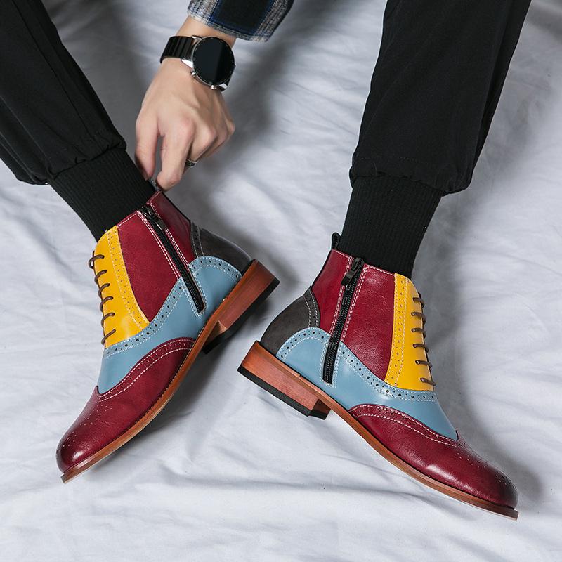 Men's European Style High-Top Oxford Leather Patchwork Lace-Up Ankle Boots