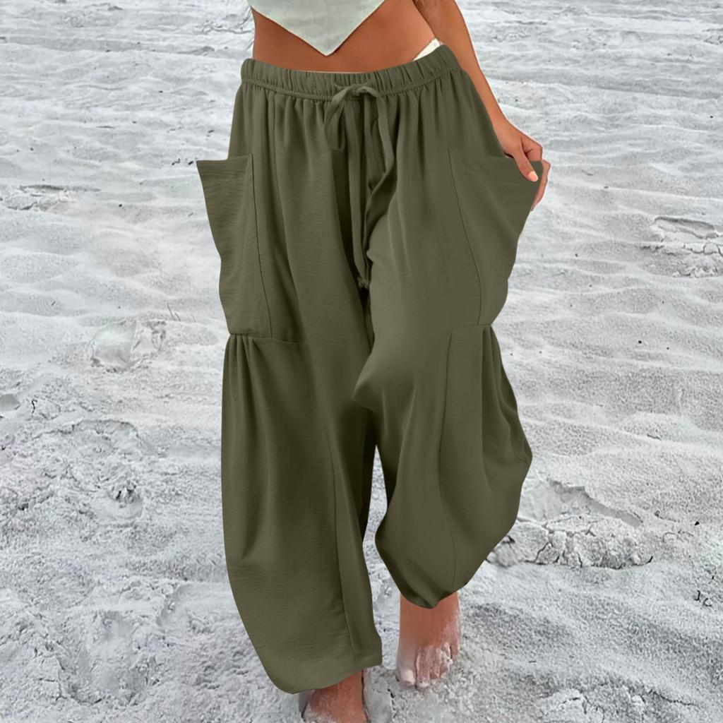 Женские широкие льняные брюки больших размеров со средней талией, летние мешковатые брюки