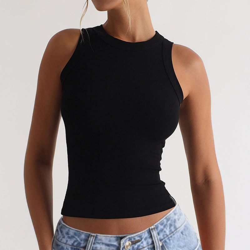 2025 Spring/Summer European and American Leisure Y2g Solid Sexy Thread Outer Wear Base round Neck Top Vest Women clothes