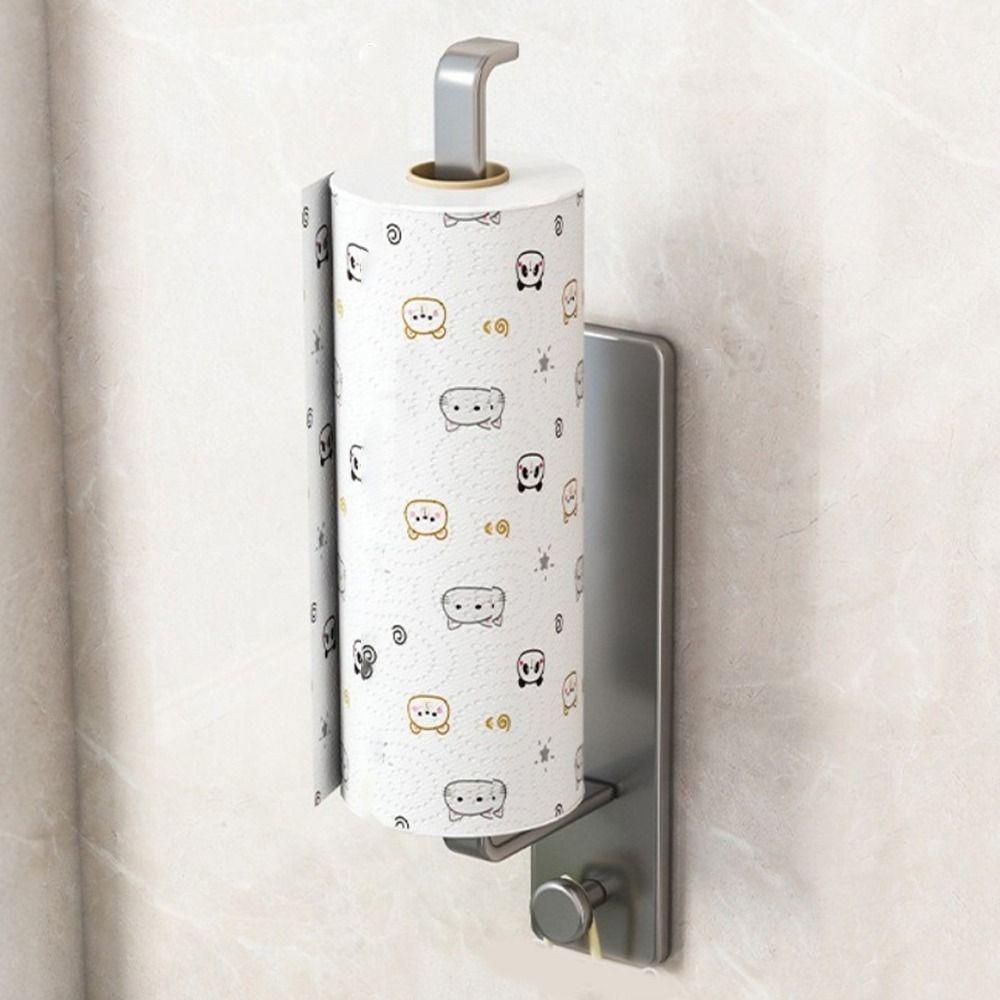 Carbon Steel Paper Towel Holder Wall Mounted Space Saving Cling Film Storage Rack No-Drill Towel Bar Rack Cabinet