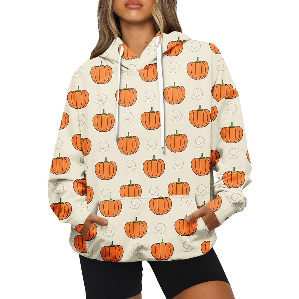 Женская модная повседневная толстовка с капюшоном и принтом на Хэллоуин с длинными рукавами