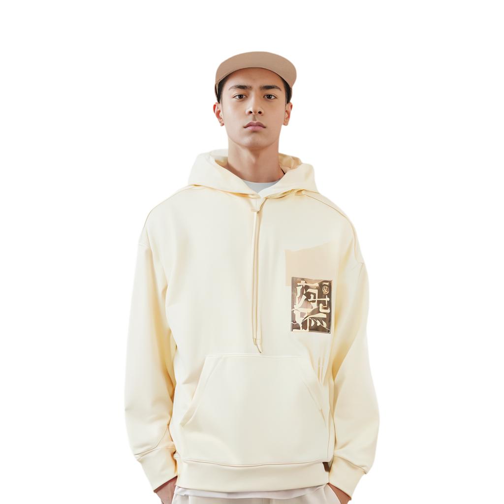 Li Ning X Jackie Chan Collaboration Loose Fit Printed Hoodie Unisex Hoodies Paper-White AWDT669-2