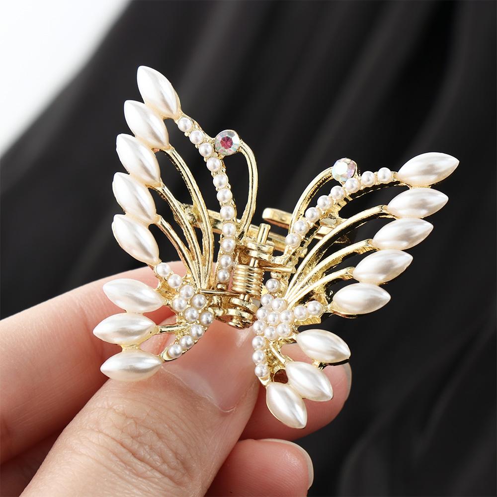 Elegant Zinc Zinc Alloy Rhinestone Korean Butterfly Hair Claw Grasping Clip Hair Accessories Pearl Hair Clip