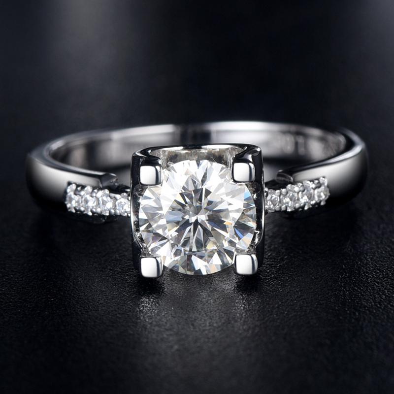 Настоящее серебро 925 пробы, 1,0 карата, кольцо с муассанитом, круглый бриллиант, тест пройден, кольца с муассанитом для женщин, ювелирные изделия для невесты, подарки