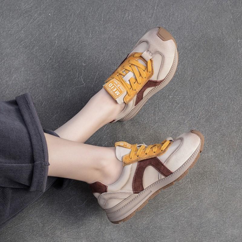 Fashion GKTINOO 2025 Autumn New Genuine Leather Sneakers Casual Sports Shoes Soft Soled Comfortable Retro Women's Flat Shoes