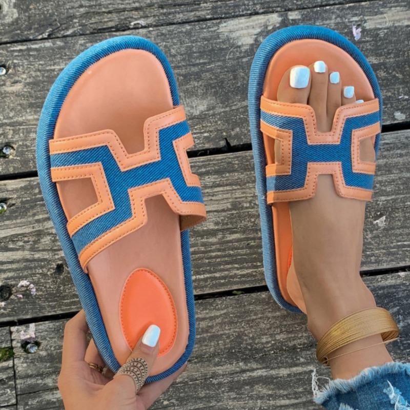 Slippers Women's Summer New Color Blocking One Word Casual Fashion Large Size