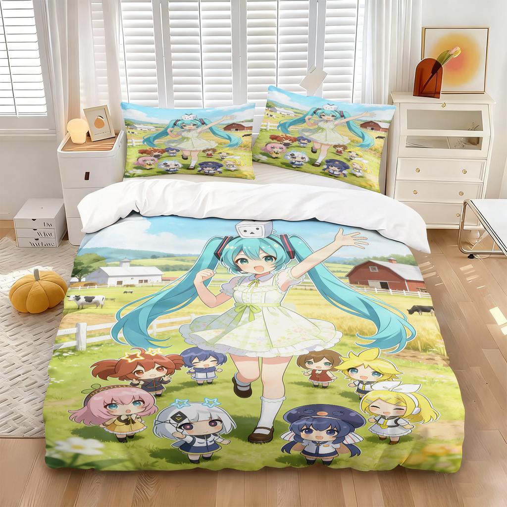 Набор постельного белья с пододеяльником Hatsune Miku Подводный мир (2/3 шт.) - Эксклюзивное постельное белье для фанатов VOCALOID и любителей аниме - Мягкое, приятное для кожи, удобное
