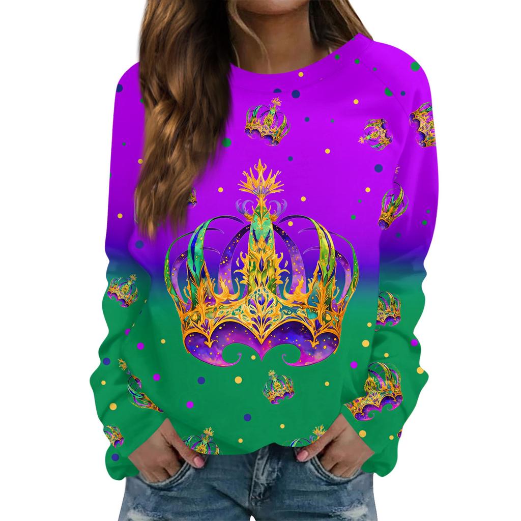 Round Neck Long Sleeve Sweatshirts For Women Print Graphic Top Casual Basic Tops Pullover