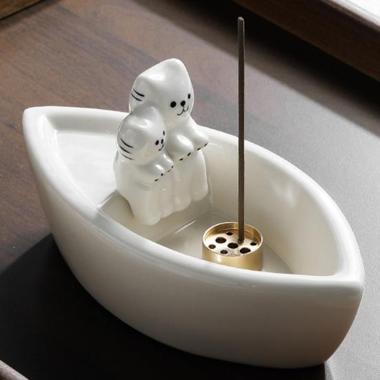 Подсвечник в форме лодки для ароматерапии с изображением кота, грелки для лапок, подсвечник для чайной свечи для дома, спальни, гостиной, декора