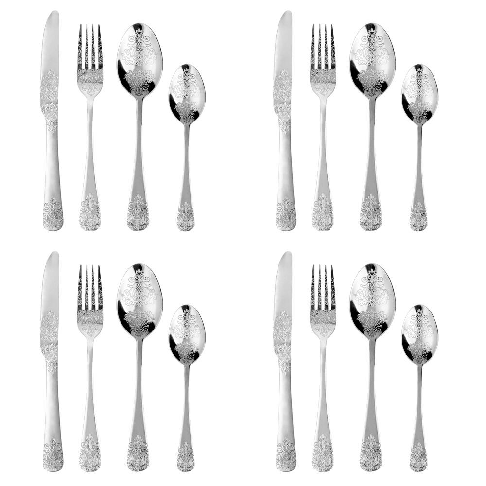 Gold Cutlery Set Vintage Tableware Set Stainless Steel Flatware Knife Fork Spoon Luxury Western Silverware Dinnerware Set