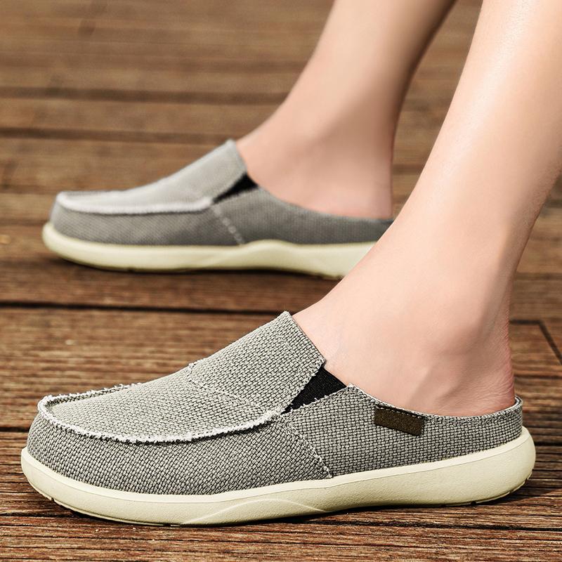 Модные летние мужские тапочки Классические уличные слипоны парусиновые туфли Мужские легкие дышащие плоские лоферы Мягкие домашние повседневные тапочки 47