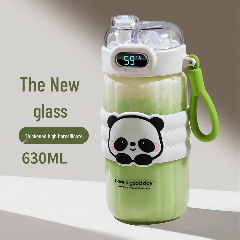 Cartoon Portable High-Capacity Glass Straw Bottle