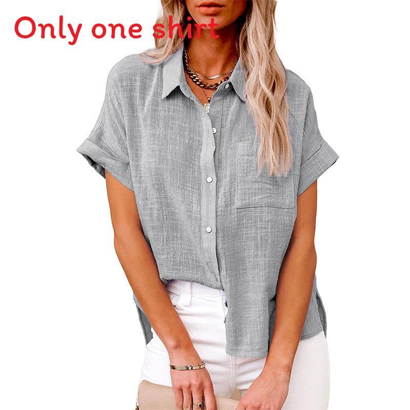 Summer Womens Casual Cotton Short Sleeve Shirt With Color Block Patching For Office Wear