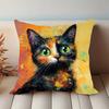 Colorful Tortoiseshell Cat Throw Pillow Cover, Vibrant Oil Painting Style Art Decorative Pillow Case
