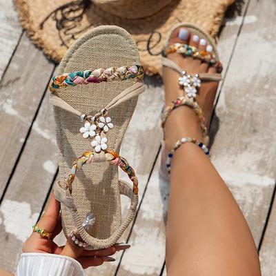 Модные богемные сандалии для женщин 2025 лето плетеные сандалии на плоской подошве женская обувь нескользящие пляжные сандалии брендовый большой размер повседневная обувь
