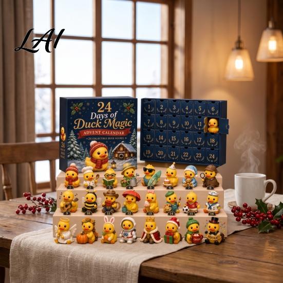 Farmhouse Style Holiday Accents Magic Animal Advent Calendar 24-Day Highland Cow/Cat/Sheep/Red Bird Acrylic Ornament Set Collectible Figures 2D Flat