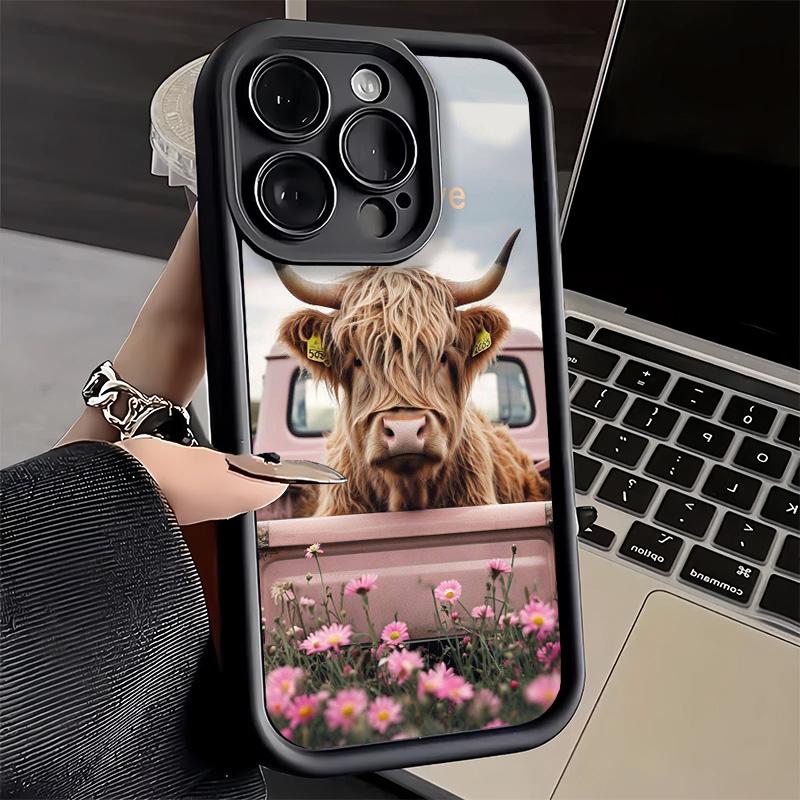 Чехол для телефона iPhone 17 Air 16E 15 16 Pro Max Милый чехол с шотландской коровой 14 Plus 13 12 Mini Мягкий силиконовый чехол Fundas