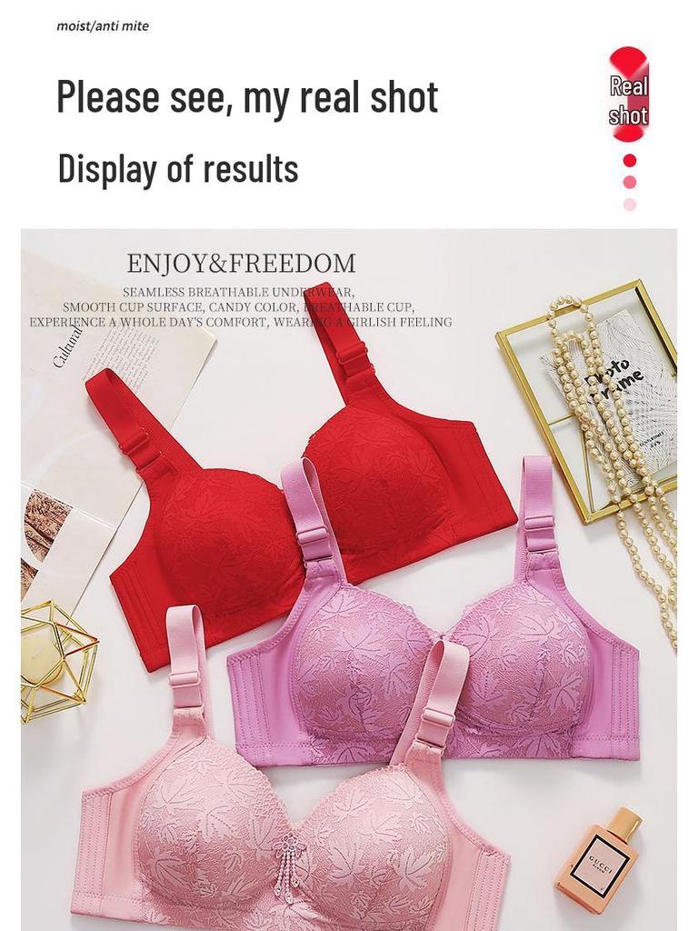 Красный кружевной беспроводной бюстгальтер большого размера с тонкой чашкой и стильной спинкой