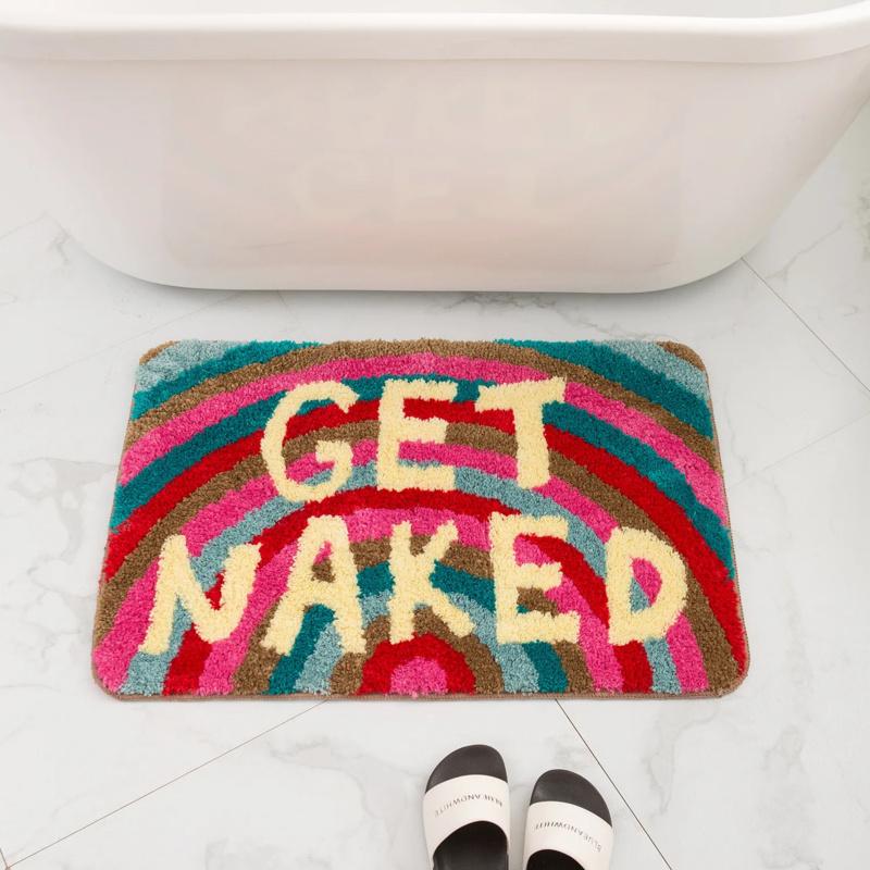 Minimalist Black-and-White Alphabet Print Bath Mat Quick-Drying Non-Slip Bathroom Rug Adds Fun Font Decor