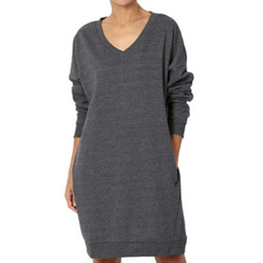 Женский однотонный топ с V-образным вырезом, с длинными рукавами, свободного кроя