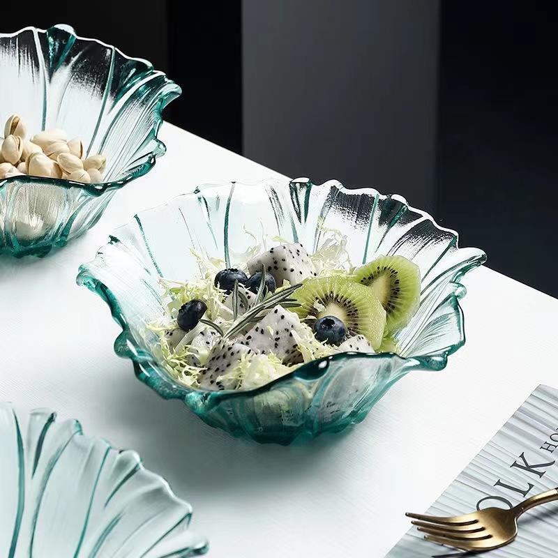 Green Petal Delicate Fruit Plate Home Salad Bowl Begonia Glass Fruit Plate Dim Sum Plate